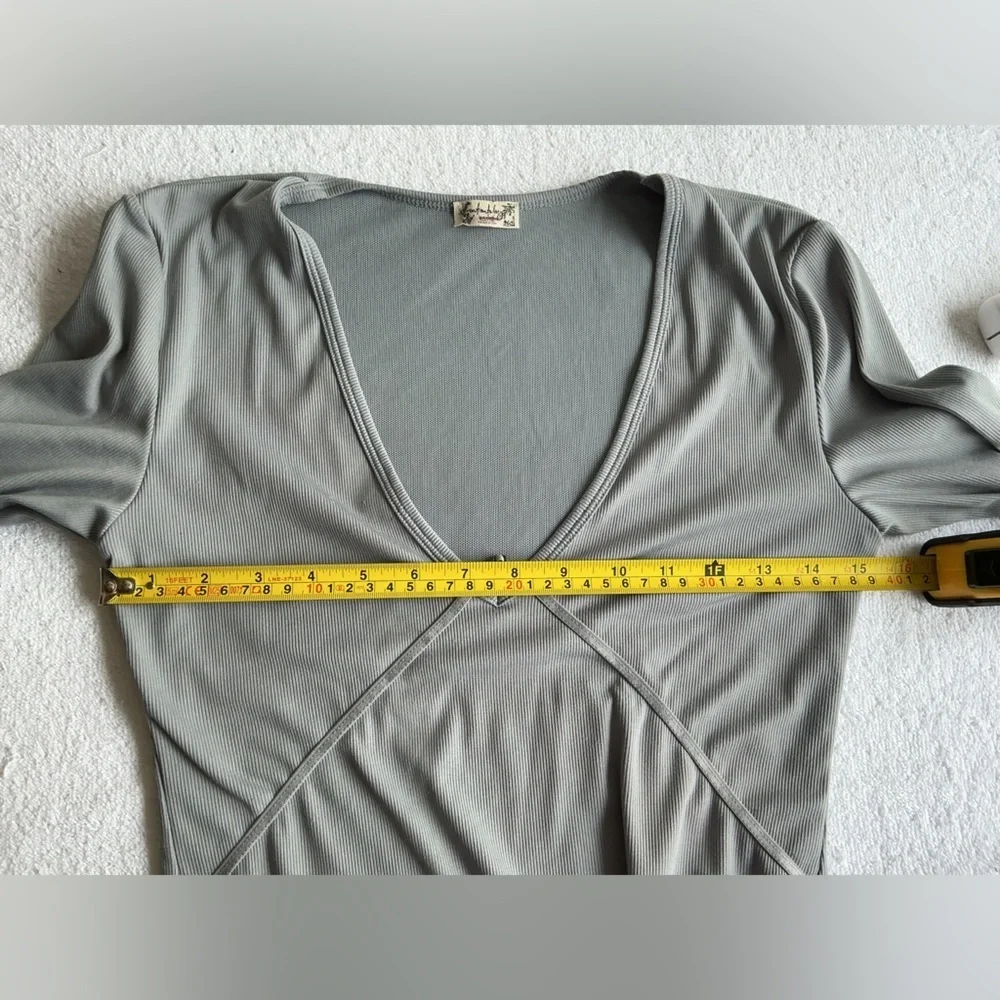 Free People Light Blue Long Sleeve Bodysuit